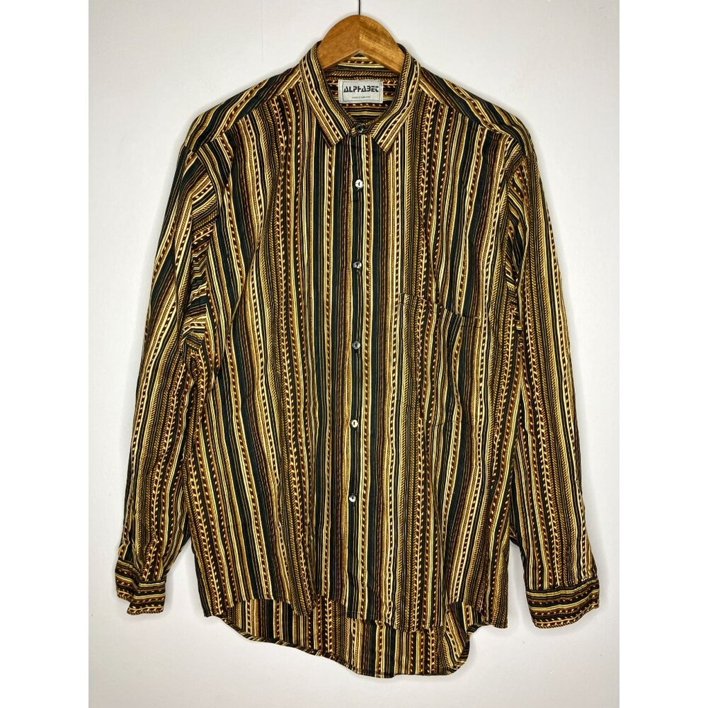 Vintage Alphabet Men's Large Long Sleeve Striped Button Made In England